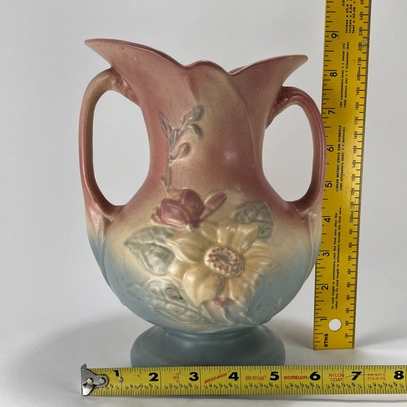 Vtg Hull Art Vase Magnolia Double Handle Ceramic Multicolor Pastel Matte 40s - Picture 14 of 16